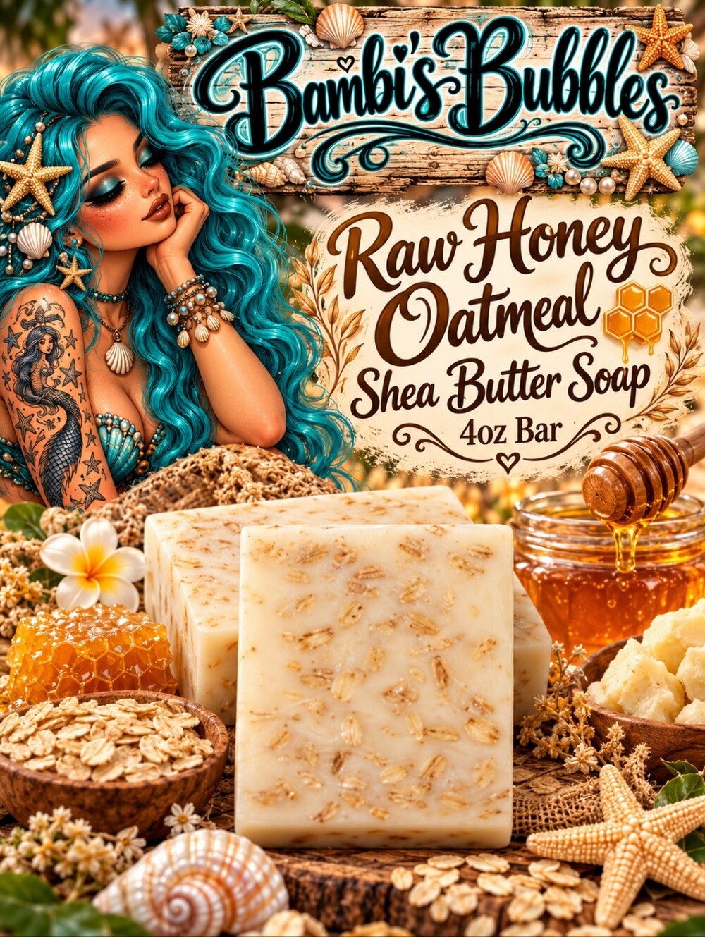 NEW & IMPROVED! Oatmeal & Honey Shea Butter Soap 4oz Bar